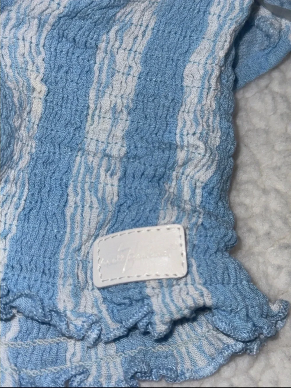 7 For All Mankind Light Blue & White Striped Ruffle Top and Shorts Set